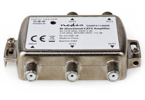 NEDIS zesilovač CATV/ maximální zesílení 9 dB/ 85-1218 MHz/ 4 výstupy/ zpětný kanál - 7,5 dB/ 5-65 MHz/ konektor F/ šedý
