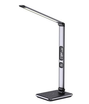 IMMAX LED stolní lampička Heron 2/ Qi nabíjení/ 25W/ 504lm/ DC 12V/2,5A/ stmívatelná/ sklápěcí rameno/ stříbrná