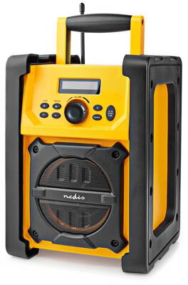 NEDIS digitální rádio/ stolní provedení/ výkon 15W/ FM/ Bluetooth/ IPX5/ napájení z baterie/síťové napájení/ černo-žluté