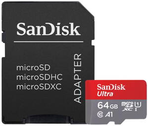 SanDisk Ultra 64GB microSDXC / CL10 Ultra A1 UHS-I U1 / Rychlost až 120MB/s / vč. adaptéru