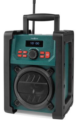 NEDIS digitální rádio/ stolní provedení/ výkon 15W/ DAB+/ FM/ Bluetooth/ IP65/ napájení z baterie/síťové/ černo-zelené