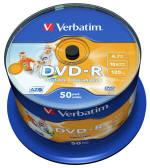 VERBATIM DVD-R 4,7GB/ 16x/ Injekt printable Non ID/ 50pack/ spindle