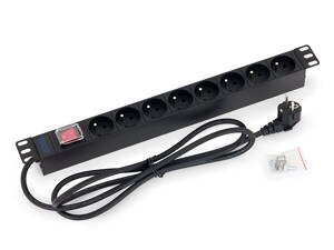 Triton 19 "rozvodný panel 1U 8x230V STN vypínač, čierny, 2m
