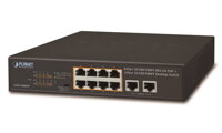 Planet GSD-1008HP, PoE switch 8x PoE 802.3at 120W + 2x 1000Base-T, VLAN, extend mód 10Mb / s do 250m, fanless