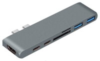 XtendLan Dokovací stanice 7in1 s dvojitým USB-C(3.1), HDMI(F)4K, USB C (F) PD, USB C (F) Thunderbolt, SD čtečka,2xUSB3.0