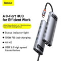 Baseus HUB Metal Gleam Series 8-in-1 Multifunctional (Type-C to PD/4K HD/USB3.0) Docking Station Gray (CAHUB-CV0G)
