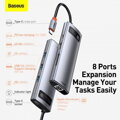 Baseus HUB Metal Gleam Series 8-in-1 Multifunctional (Type-C to PD/4K HD/USB3.0) Docking Station Gray (CAHUB-CV0G)