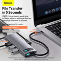 Baseus HUB Metal Gleam Series 8-in-1 Multifunctional (Type-C to PD/4K HD/USB3.0) Docking Station Gray (CAHUB-CV0G)