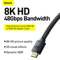 Baseus Video Cable High Definition Series HDMI To HDMI 2.1, 8K 60 Hz, 4K 120 Hz, 2K 144 Hz, 3D eARC, QMS, Dynamic HDR, VRR, ALLM, 3m. Black (CAKGQ-L01)