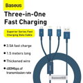 Baseus Cable Superior Series 3-in-1 Fast Charging Data Cable USB to M+L+C 3.5A 1.5m Blue (CAMLTYS-03)