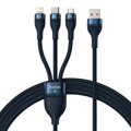 Baseus Universal Cable, Flash Series II 3-in-1 Fast Charging Data Cable (USB-A to Micro + Lightning + Type-C) 66W, 480mbps, 1.2m, Blue (CASS040003)