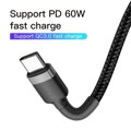 Baseus Type-C - Type-C Cafule Cable PD 2.0 60W, 3A, 2m, Black/ Gray (CATKLF-HG1)