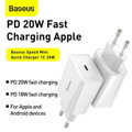 Baseus Travel Charger Speed Mini 1C Quick Charger 20W EU White (CCFS-SN02)