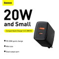Baseus Travel Charger Compact Quick Charger U+C 20W EU Black (CCXJ-B01)