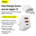 Baseus Travel Charger Compact Quick Charger U+U+C PD3.0, QC 3.0 30W EU White (CCXJ-E02)