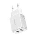 Baseus Travel Charger Compact wall Charger U+U, 10.5W EU White (CCXJ010202)