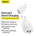 Baseus Travel Charger Compact wall Charger U+U, 10.5W EU White (CCXJ010202)