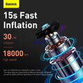Baseus Car Tool Super Mini Inflator Tyre Pump 15sec Fast Inflation, 4 Tires in 25 Minutes, Black (CRCQ000001)