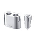 Baseus Car charger One to Two Cigarette Lighter(dual- lighter 80W+dual USB 3.1A) Silver (CRDYQ-0S)