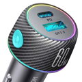 Joyroom Car Charger U+C, QC 3.0, PD, 60W, RGB, Black (JR-CCN01)