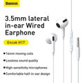 Baseus Earphone Encok H17 in-ear wired earphone with 3.5mm jack wired headphones White (NGCR020002)