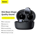 Baseus Earphone Bluetooth Bowie E2 BT 5.2, TWS AV Synchronization, Low Latency, IP55, Black (NGTW090001)
