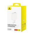 Baseus Travel Charger Cube Pro GaN Quick Charger C+C+U, 65W, White EU (P10152301213-00)