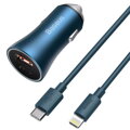 Baseus Car Charger Golden Contactor Pro Dual Quick Charger U+C, PD 3.0, QC 4+, SCP FCP AFC (with Type-C - Lightning 1m Blue) 40W blue (TZCCJD-03)