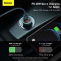 Baseus Car Charger Golden Contactor Pro Dual Quick Charger U+C, PD 3.0, QC 4+, SCP FCP AFC (with Type-C - Lightning 1m Blue) 40W blue (TZCCJD-03)