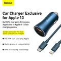 Baseus Car Charger Golden Contactor Pro Dual Quick Charger U+C, PD 3.0, QC 4+, SCP FCP AFC (with Type-C - Lightning 1m Blue) 40W blue (TZCCJD-03)