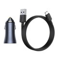 Baseus Car Charger Golden Contactor Pro Dual Quick Charger U+C, PD 3.0, QC 4+, SCP FCP AFC (with USB - Type C 1m cable) Gray (TZCCJD-0G)