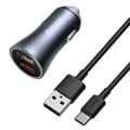Baseus Car Charger Golden Contactor Pro with (USB/Type-C cable 5A), 2xUSB Quick Charge, SCP, FCP, AFC 40W Gray (TZCCJD-A0G)