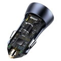 Baseus Car Charger Golden Contactor Pro with (USB/Type-C cable 5A), 2xUSB Quick Charge, SCP, FCP, AFC 40W Gray (TZCCJD-A0G)