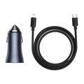 Baseus Car Charger Golden Contactor Pro Dual Quick Charger U+C, PD 3.0, QC 4+, SCP FCP AFC (With Type-C - Lightning 1m Black) 40W Dark Gray (TZCCJD-B0G)