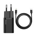 Baseus Travel Charger set Super Si 1C QC (With Simple Wisdom Cable Type-C to Lightning 1m) 20W EU Black (TZCCSUP-B01)