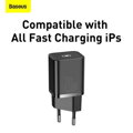 Baseus Travel Charger set Super Si 1C QC (With Simple Wisdom Cable Type-C to Lightning 1m) 20W EU Black (TZCCSUP-B01)
