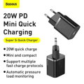 Baseus Travel Charger set Super Si 1C QC (With Simple Wisdom Cable Type-C to Lightning 1m) 20W EU Black (TZCCSUP-B01)