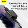 Baseus Travel Charger set Super Si 1C QC (With Mini Black Cable Type-C to Type-C 3A 1m) 25W EU Black (TZCCSUP-L01)