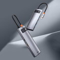 Baseus HUB Metal Glam Series 5-in-1 (3xUSB-A 3.0, Type-C male, Type-C female, HDMI-A), Gray EU (WKWG020013)