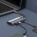 Baseus HUB Metal Gleam series 7-in-1 Multifunctional (Type-C to 2x USB 3.0, PD 100W / HDMI 4K 30Hz / RJ45 1Gbps, Type-C basic) Gray (WKWG020113)