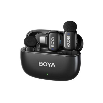 BOYA Microphone Wireless Mini 2-02 2.4GHz, AI Powered Noise Cancellation with 2 transmitters and 1 receiver (Type-C) Black EU