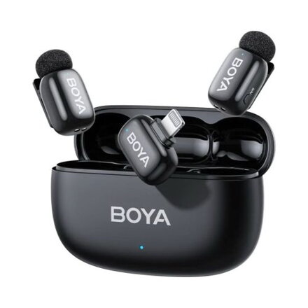 BOYA Microphone Wireless Mini 2-02 2.4GHz, AI Powered Noise Cancellation with 2 transmitters and 1 receiver (Lightning) Black EU