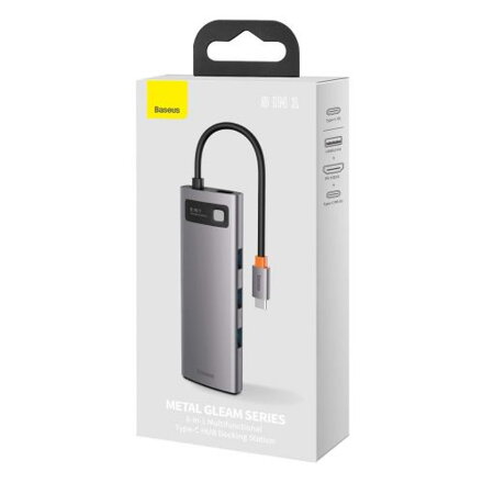 Baseus HUB Metal Gleam Series 8-in-1 Multifunctional (Type-C to PD/4K HD/USB3.0) Docking Station Gray (CAHUB-CV0G)