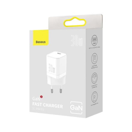 Baseus Travel Charger GaN3 Quick wall charger Type-C, 30W EU White (CCGN010102)