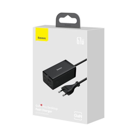 Baseus HUB GaN5 Pro Fast Charger C+C+U+HDMI with Power Cable 1.5m + Type-C to Type-C cable (1m, 100W, 40Gb/s), Black EU (CCGP110201)