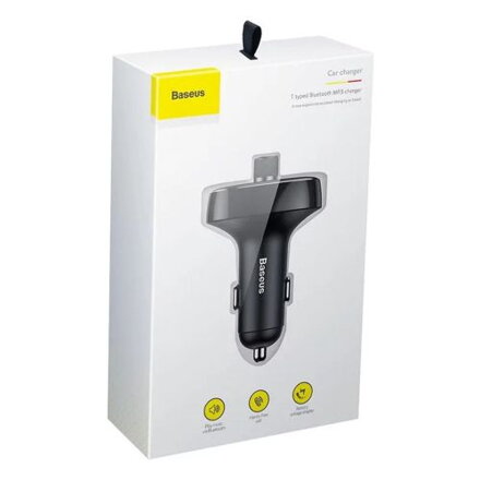 Baseus Car Charger Bluetooth FM Transmitter S-09, BT. 4.2, 10m Range, 2x USB-A, 3.4A, Micro SD card Reader, Black (CCMT000301)