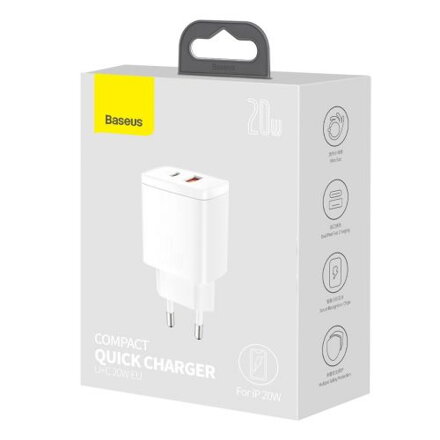 Baseus Travel Charger Compact Quick Charger U+C 20W EU White (CCXJ-B02)