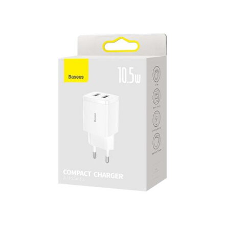 Baseus Travel Charger Compact wall Charger U+U, 10.5W EU White (CCXJ010202)