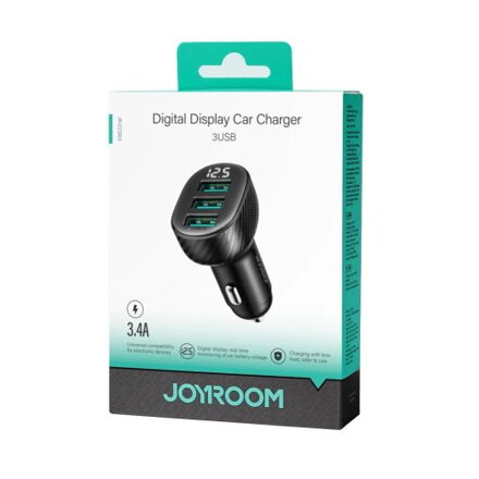 Joyroom Car Charger with Digital Display, U+U+U, 17W, Black (JR-CCD03)