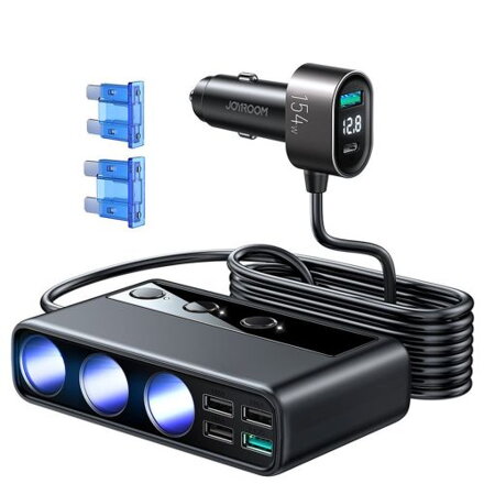 Joyroom Car Charger 9-in-1, (C+U+U+U+U+U+ 3 cigarette lighter socket) 154W, Black (JR-CL06)